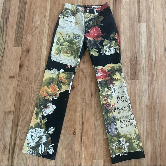 Vintage Roberto Cavalli Love Letter Jeans Print Pants Graphic Note XS - Picture 11 of 14
